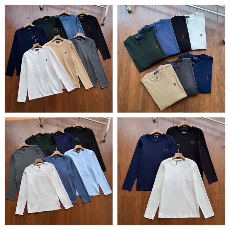 Cross-Border Export High-Quality Rl Embroidered Pony Round Neck Long-Sleeved T-Shirt Sweatshirt Heavyweight 230 Classic Pure Color Bottoming Shirt