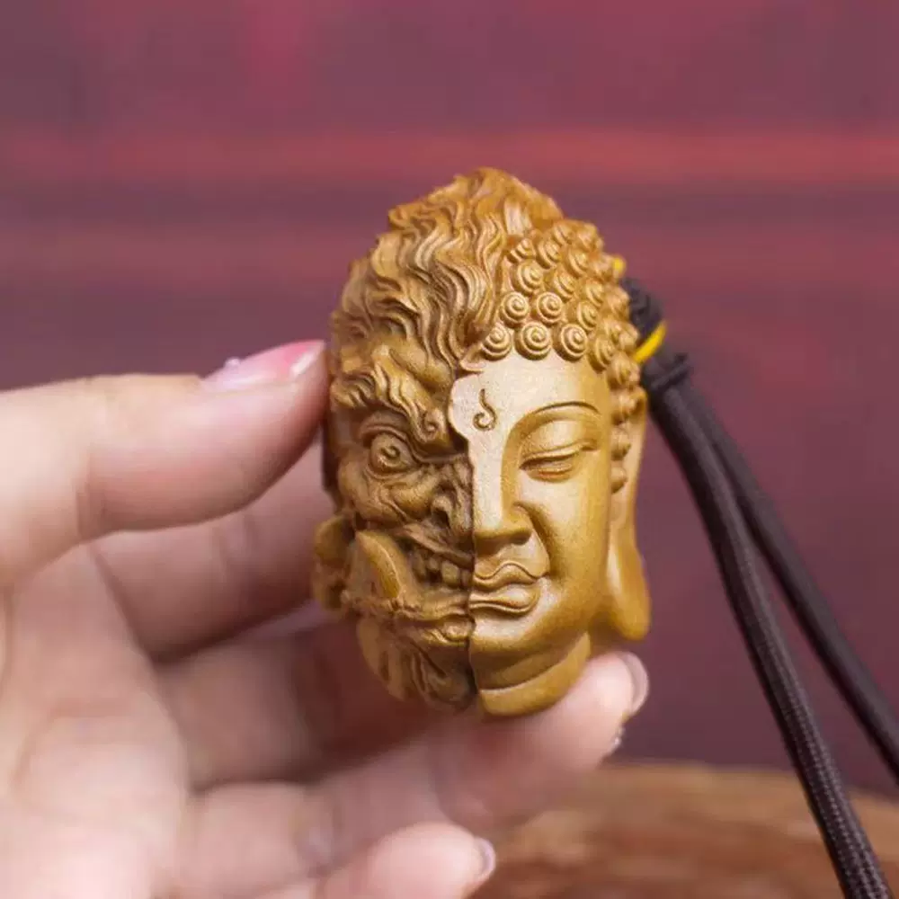 正宗老山檀香木雕一念之间手把件佛头佛魔文玩实木挂件雕刻工艺品