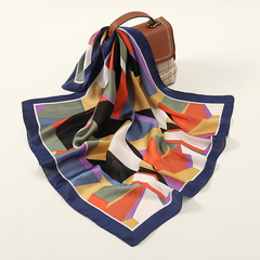 新款拼色幾何透氣職業領巾 夏季輕薄優雅女士70cm小方巾