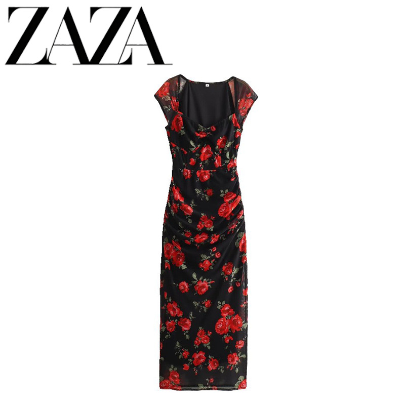 Zaza Self-Made European and American Style Wholesale Women's Clothing, Fashionable and Versatile, Casual and Sexy Floral Slim-Fit Dress