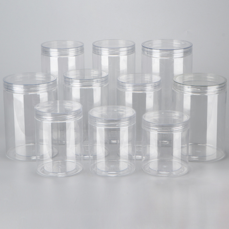 Botellas de plástico de grado alimenticio con tapa de cristal al por mayor botellas vacías transparentes bocadillos nueces envasado latas de plástico image 6
