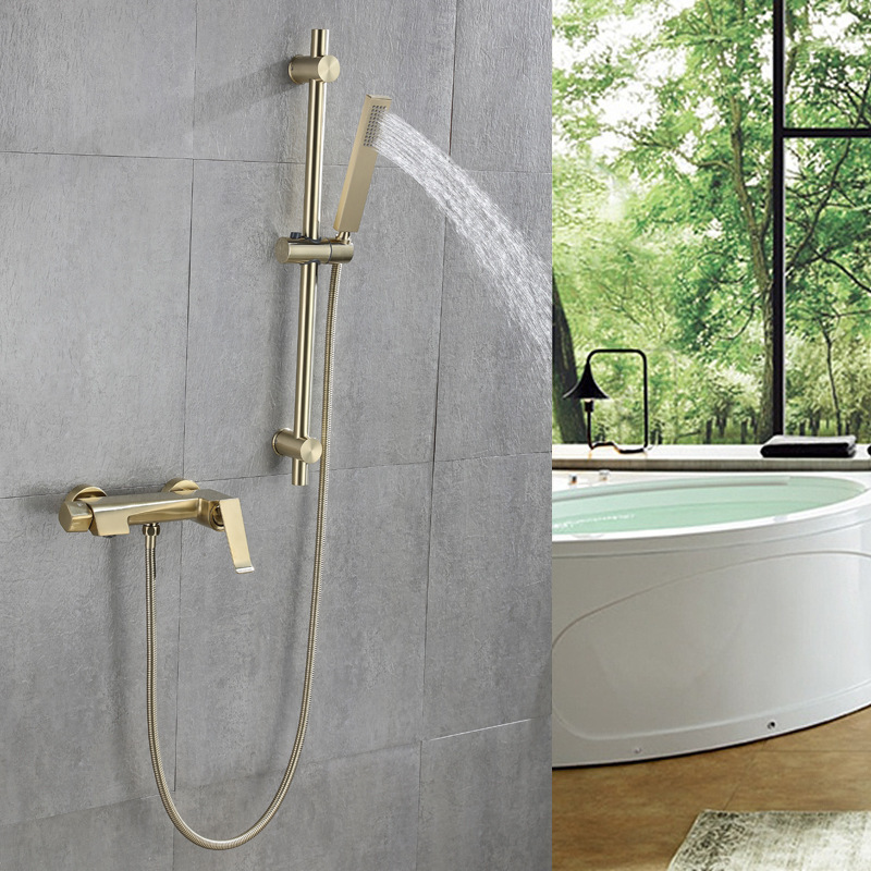 Copper mixing valve brushed gold shower shower bathroom apartment hot and cold minimalist hotel bathtub faucet simple suit