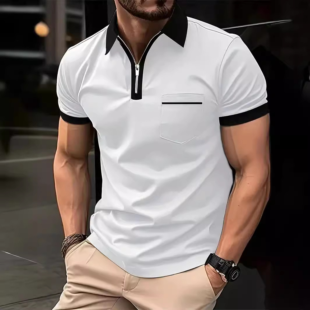 Monochrome Man – Europäisches und amerikanisches Herren-Freizeit-T-Shirt mit kurzen Ärmeln und Brusttasche für den täglichen Gebrauch._voghion.com