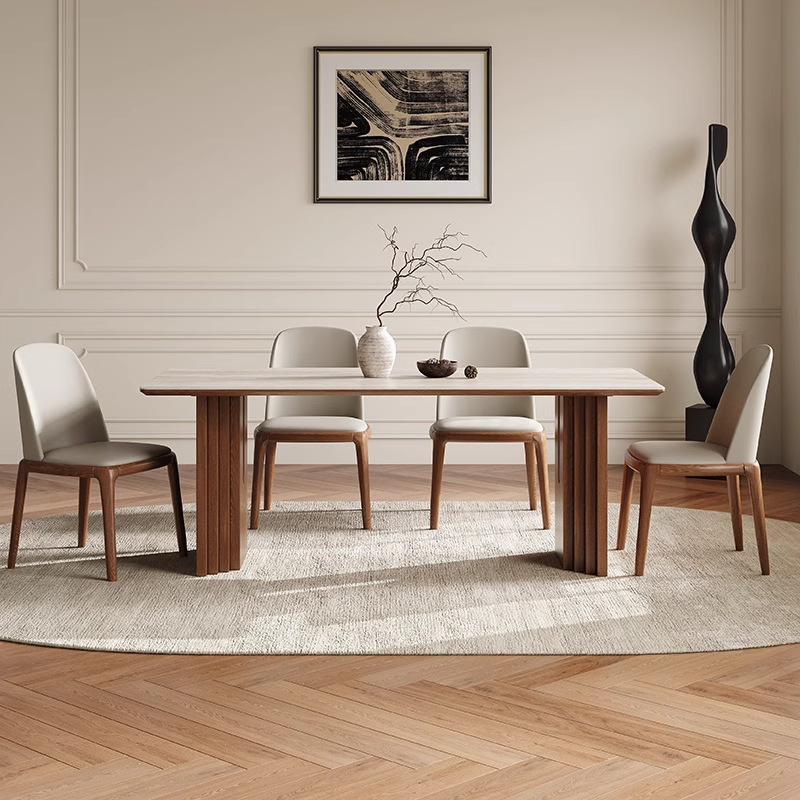 Mesa y silla de comedor de estilo medieval, sala de estar, mesa de comedor rectangular de madera maciza, diseño de piedra de piedra de la cueva de importación francesa