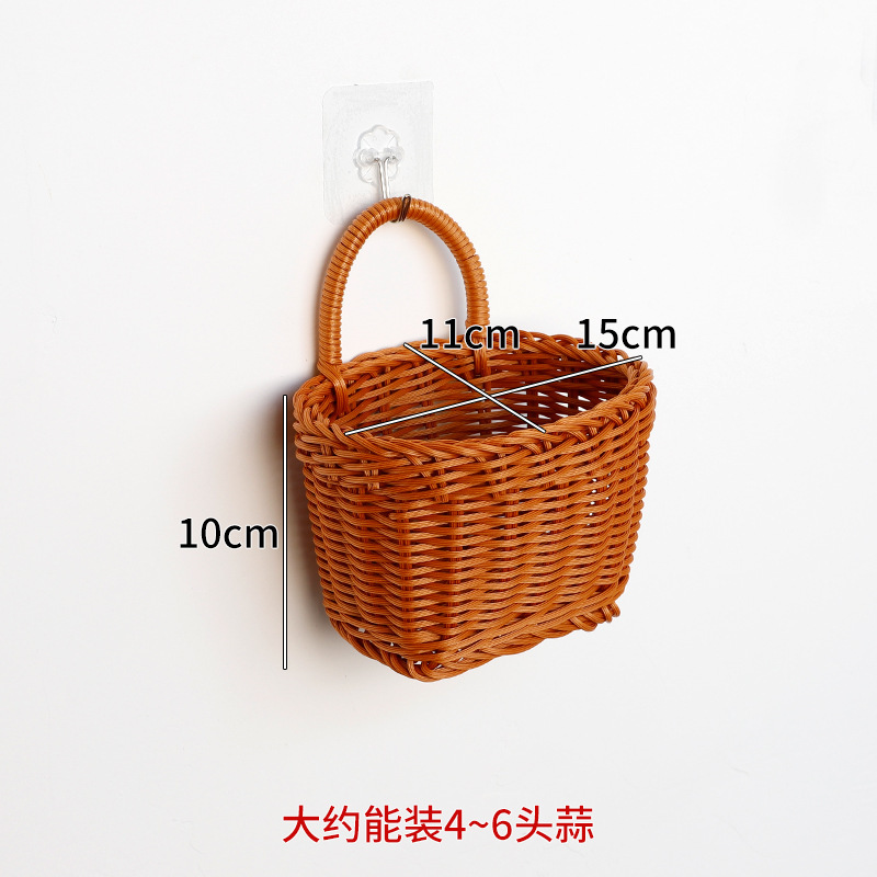 厨房葱姜蒜收纳筐收纳小挂篮墙上壁挂编织篮鸡蛋收纳篮仿藤编篮子|undefined