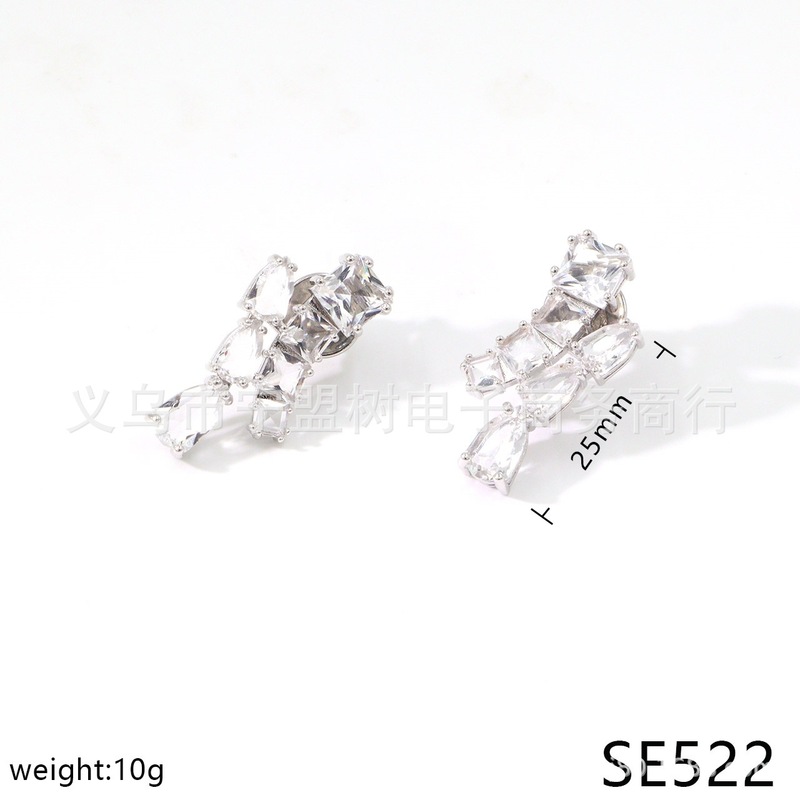 【新品】白色水晶方钻梭形钻拼接设计手链耳环项链时尚首饰套装女|undefined
