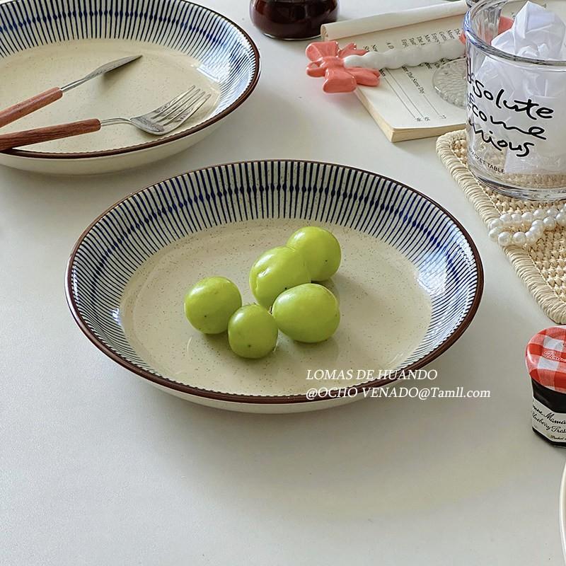 Japanese retro underglaze color striped sesame a la carte plate home…