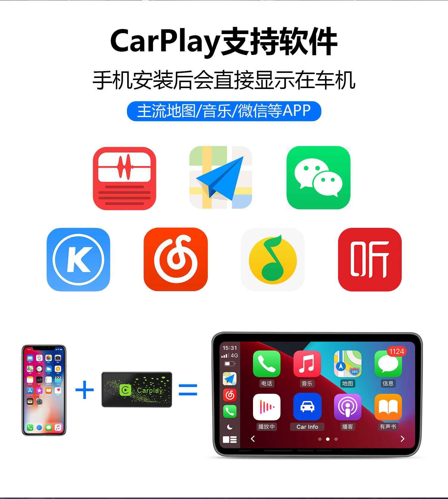 Wired to Wireless CarPlay Box for Volkswagen, Audi, Honda, Mazda, Wrangler - Specialized Car Phone Box