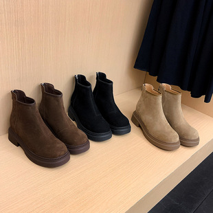 Short Boots Women's Autumn and Winter 2024 New Interior Height Increased Chelsea fleece-lined Simple All-match Leather Frosted All-match Women's Boots