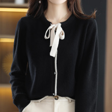 2022年秋冬季新款100全羊毛开衫 时尚百搭休闲全色围巾领开衫中等