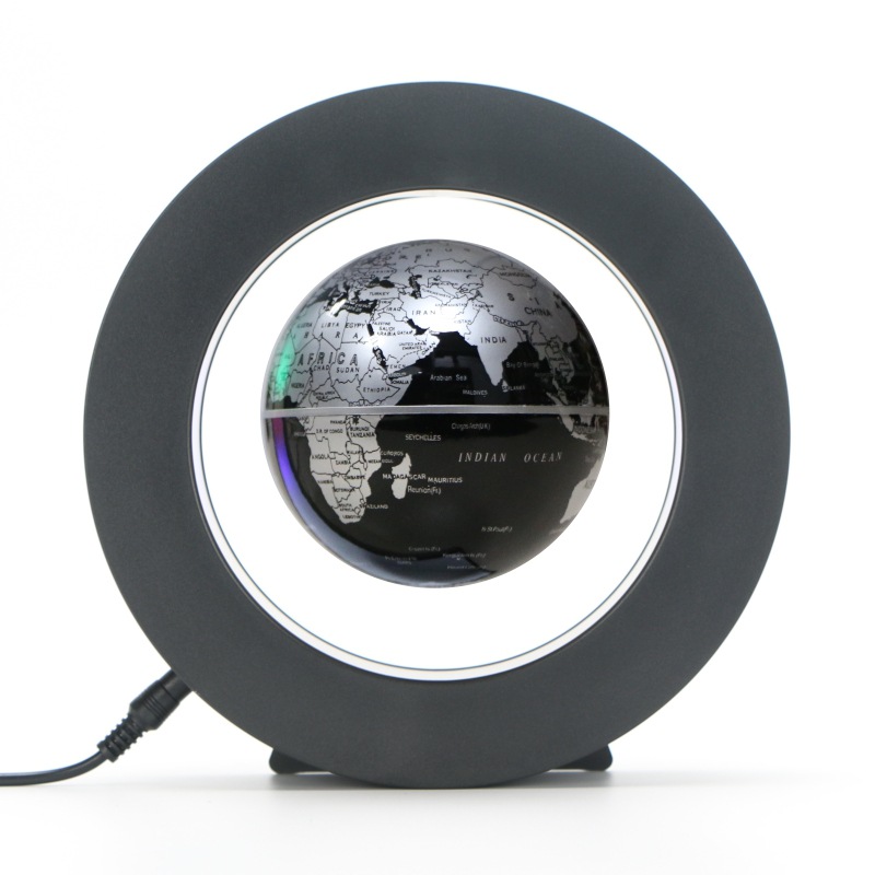 磁悬浮地球仪 黑色中英文4英寸世界地图彩色发光 创意办公室摆件