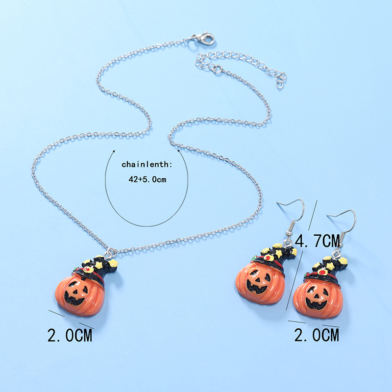 Halloween Pumpkin Pendant Earrings Necklace Set Wholesale Nihaojewelry display picture 4