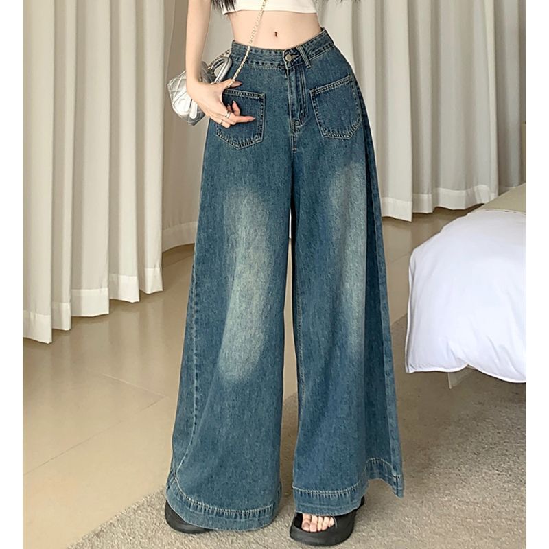 Small Low-Waisted Loose Floor-Length Jeans for Women, Dad Pants, Simple Narrow Wide-Leg Pants, Pear-Shaped Body Pants Small Low-Waisted Loose Floor-Length Jeans for Women, Dad Pants, Simple Narrow Wide-Leg Pants, Pear-Shaped Body Pants