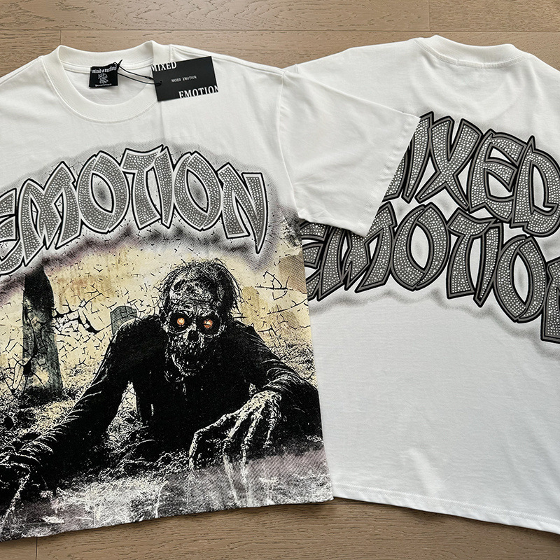 Mixed Emotion Zombie Gothic Graphic T-shirt White