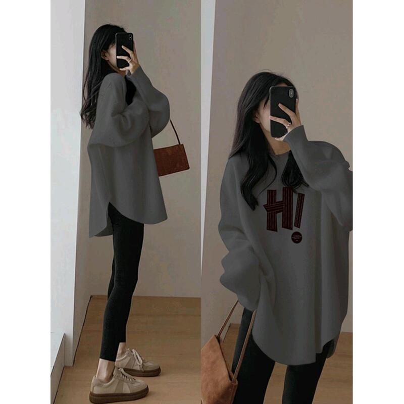 Mid-length buttock-covering bottoming shirt for women's autumn and winter slightly fat mm slim belly-covering meat-hiding T-shirt with shark pants