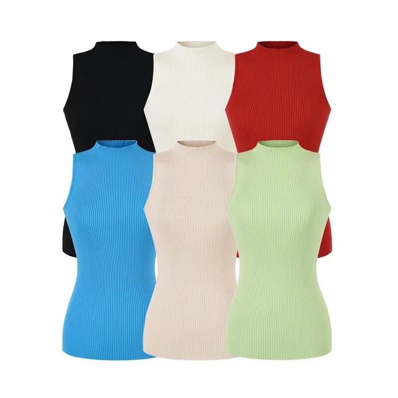 Hot girl style fashion high-neck knitted vest for women, 2026 spring new slim-fit, slimming, pure desire style sleeveless top Hot girl style fashion high-neck knitted vest for women, 2026 spring new slim-fit, slimming, pure desire style sleeveless top