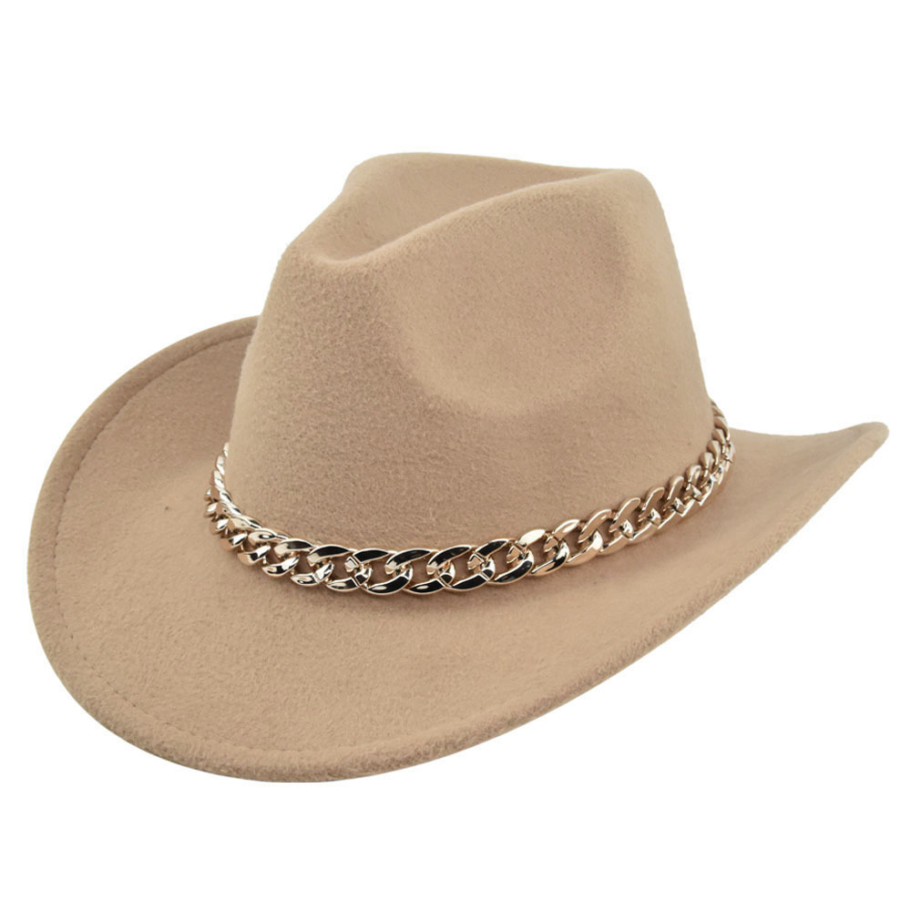 Cowboy jazz gold-plated chain woolen top felt sheep hat, cowboy hat_voghion.com