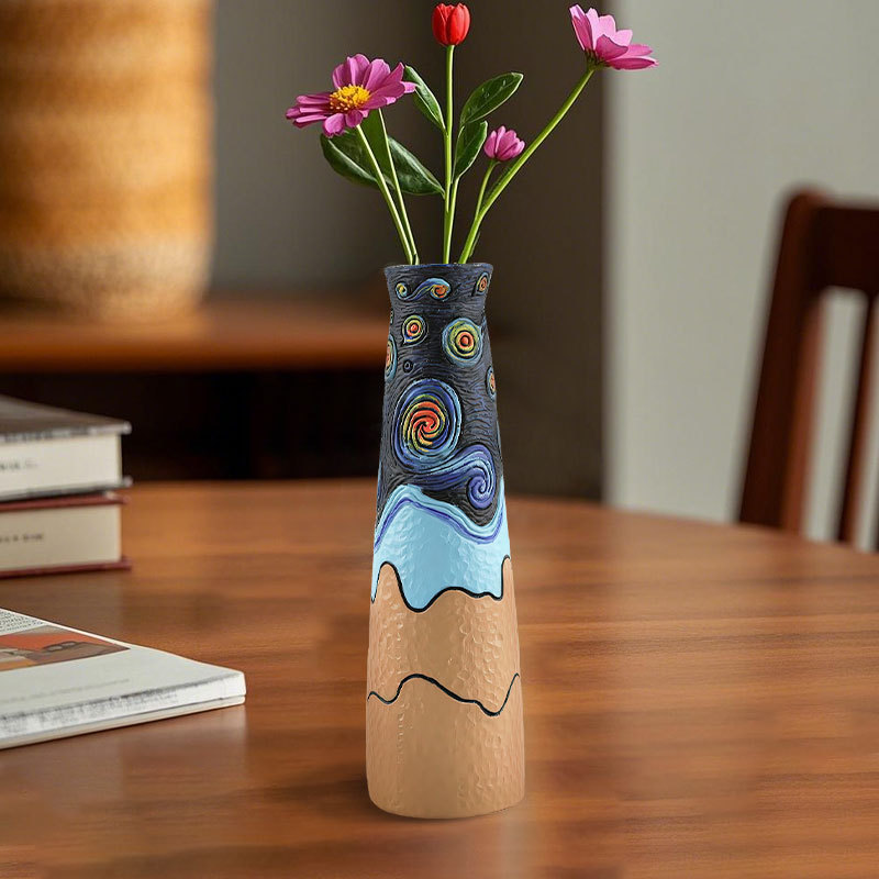 Overseas Hot Selling Van Gogh Art Inspiration Starry Night 3 Piece Set Resin Vase Home Desktop Flower Ornaments Decorations