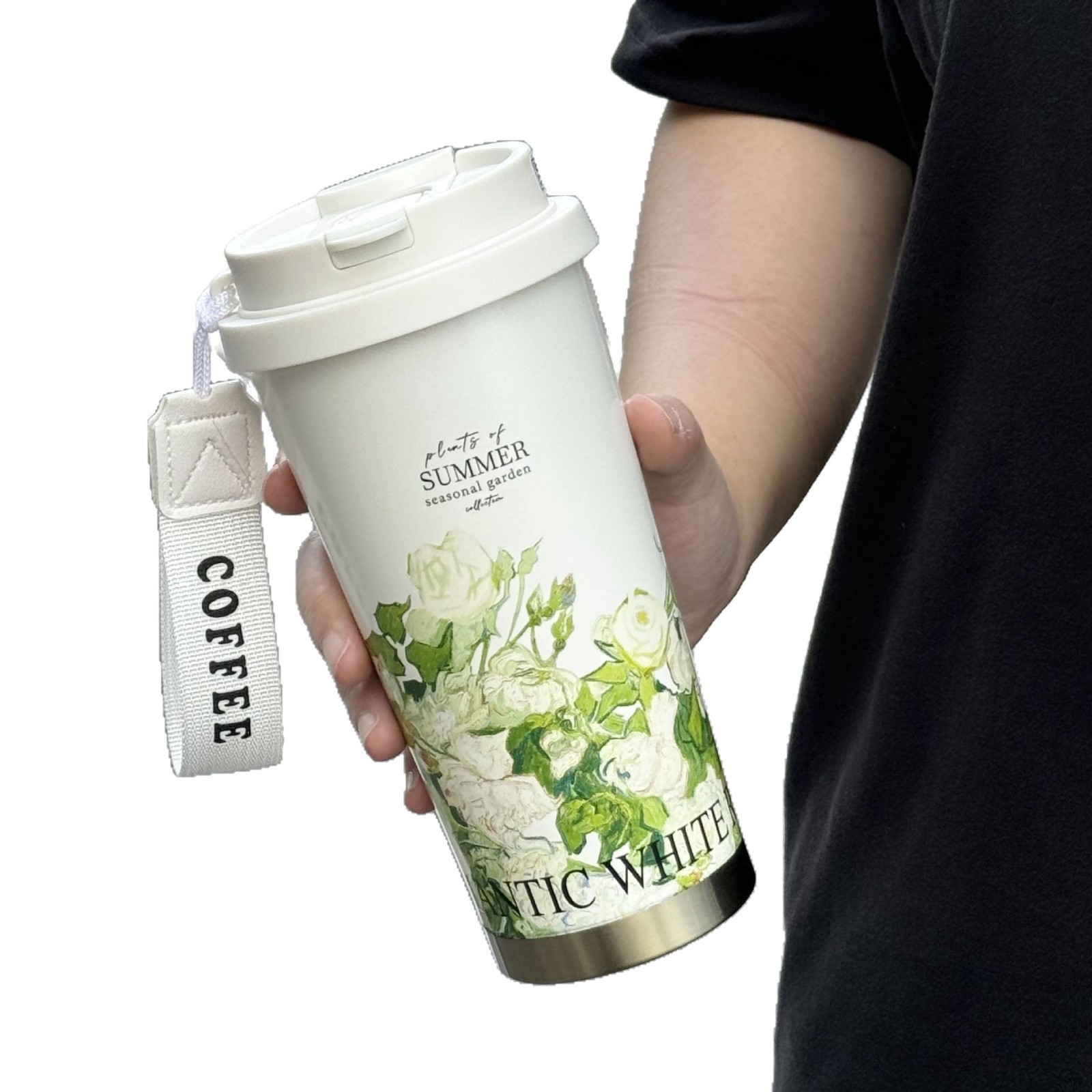 Nueva orquídea de campana 316 taza de alumno de alto valor ins taza de paja con cuerda taza de café de jardín de verano