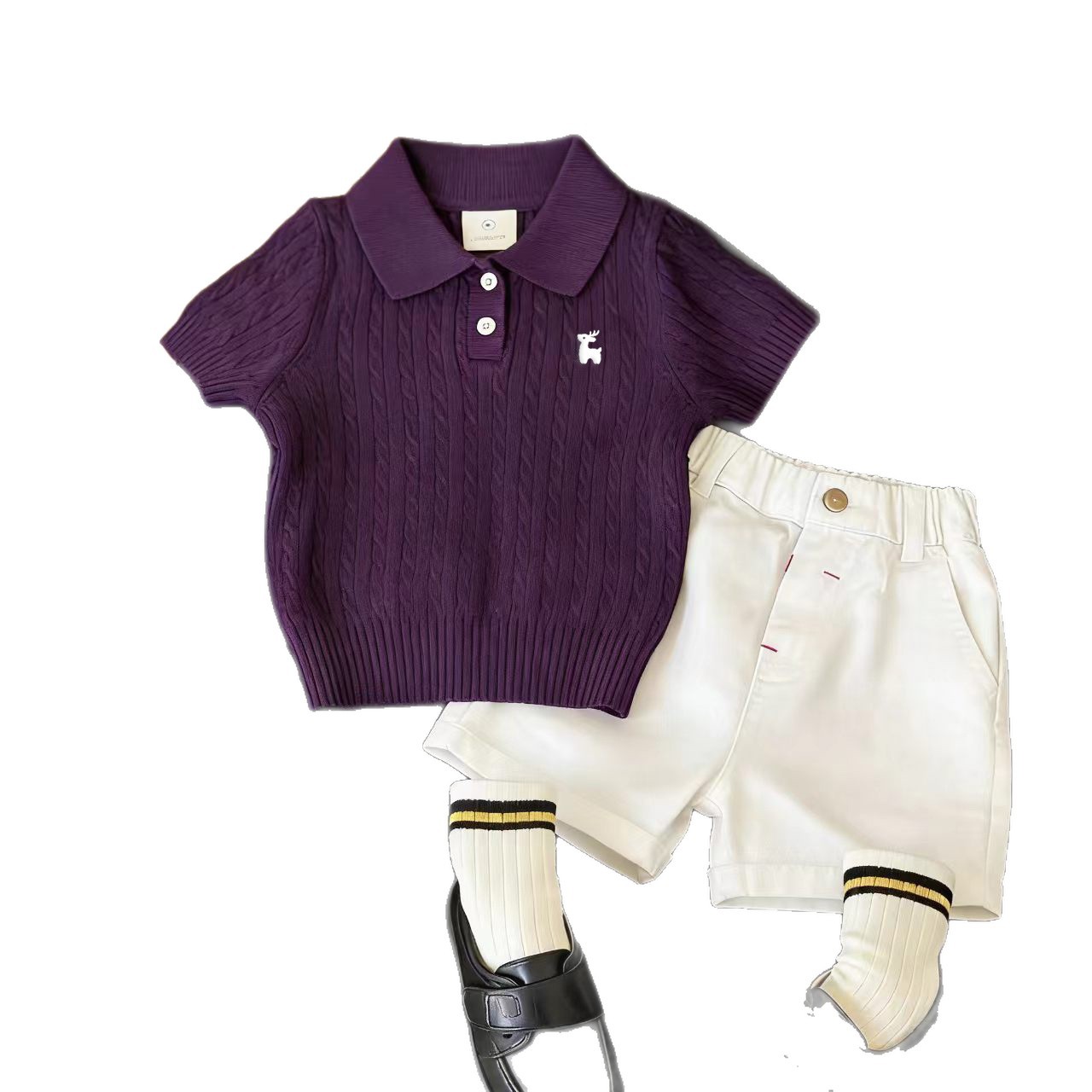 Koreanisches Kinder-Polo-Shirt mit kurzen Ärmeln, Dopamin-Motiv, Sommer 2026, neuer Stil, College-Stil, Pullover-Set für Jungen und Mädchen_voghion.com