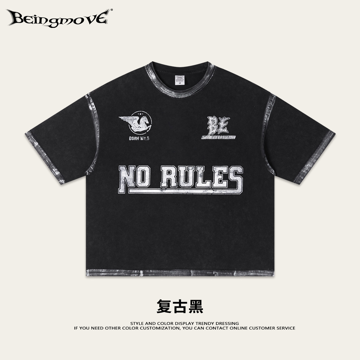Calle secada| American Street Personality Cyberpunk Vento Top Impresión Suelta Shoulder Drop T-shirt de manga corta para hombres y mujeres