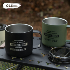 CLS屋外キャンプカップ登山キャンプ戦術カップ二重蓋付きステンレス観光カップ保温コーヒーカップ