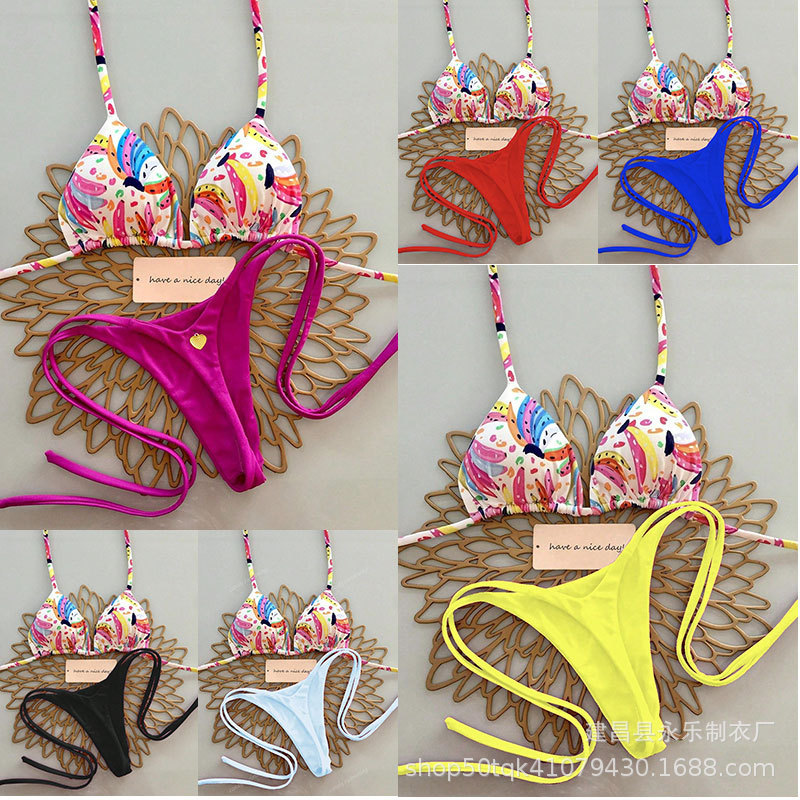Bikini Printed Swimsuit 2025 New Beach Women's Swimwear Seaside Vacation Fruit Set Single-Layer Racing Swimsuit