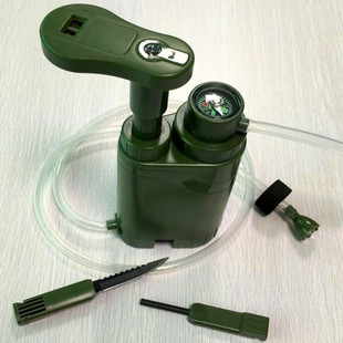 New military green outdoor individual emergency water purifier with compass whistle gadget ultrafiltration water purifier