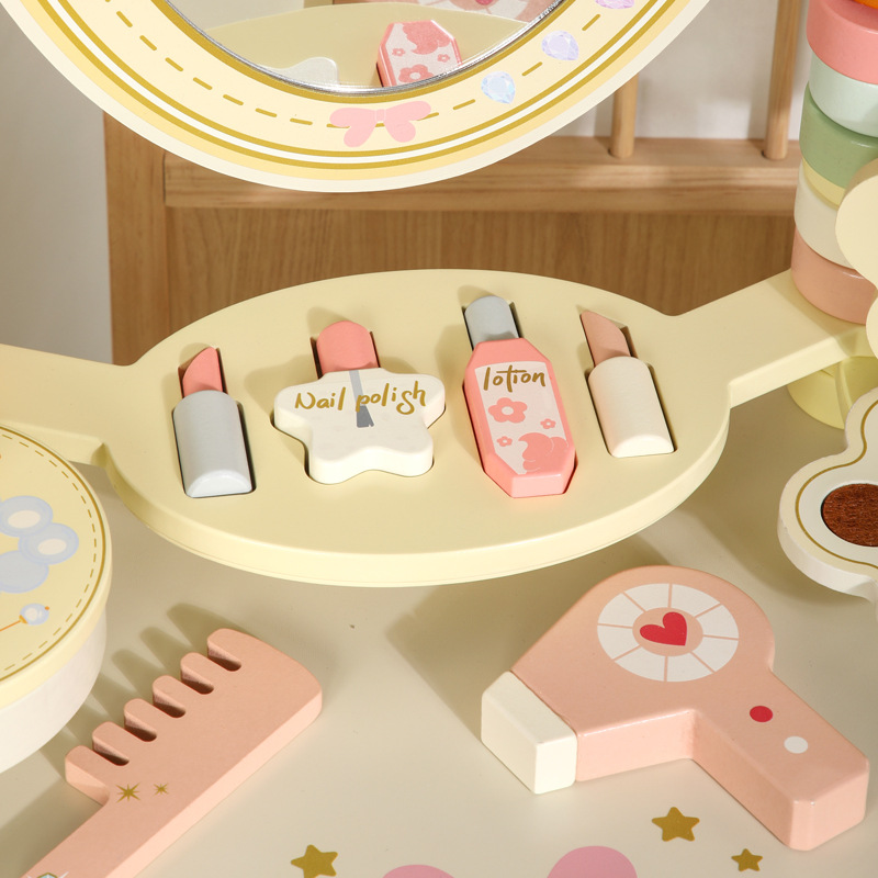 Simulación de madera para niños, cosméticos, accesorios, tocador de escritorio, tocador para niñas, juguetes de regalo de cumpleaños