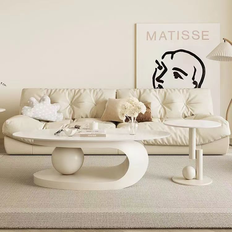 Oval Coffee Table, Slate Coffee Table, Popular Minimalist Table for Living Room, Trendy Nordic Style Coffee Table for Small Apartments