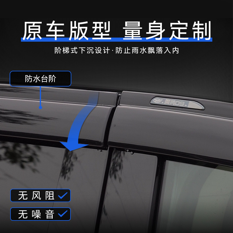 Tenxinrui es adecuado para tengshi D9 protector de lluvia original negro Guerrero coche ventana lluvia ceja lluvia escudo modificación Decoración
