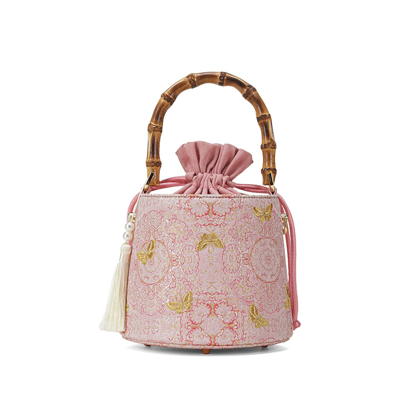 Golden Butterfly Garden Embroidered Handbag - Vintage Qipao Banquet Bag - High-Precision Embroidery Small Bucket Bag - Thumbnail 5