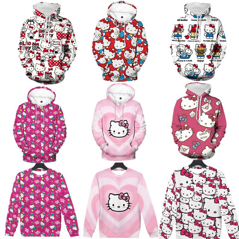 Cartoon Animation Hello Kitty Hello Kitty Cute Kt Cat Casual Hooded Sweatshirt 3D Printed Casual Jacket Cartoon Animation Hello Kitty Hello Kitty Cute Kt Cat Casual Hooded Sweatshirt 3D Printed Casual Jacket