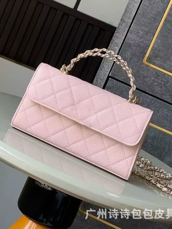 25S New Cross Handle Small Waste Bag Quilted Chain Handbag Cherry Blossom Pink Kelly Crossbody Women's Bag High-End