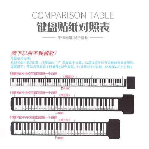 88/61/54/49-key piano electronic keyboard transparent keyboard stickers staff notation phonetic notation scale stickers