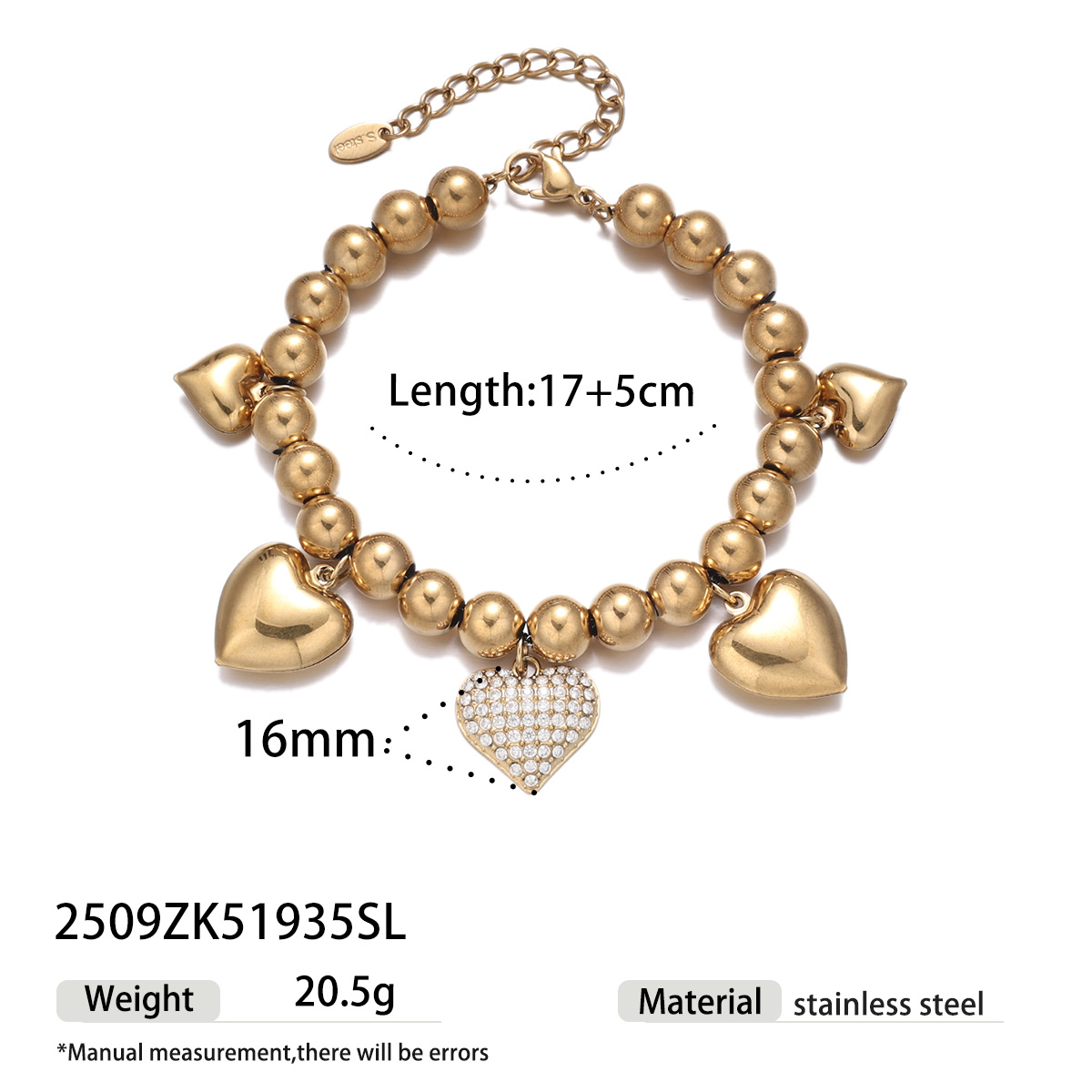 Alta Europa y los Estados Unidos joyas exquisitas de acero inoxidable diamante completo amor brazalete de cuentas hecha a mano in joyas de moda