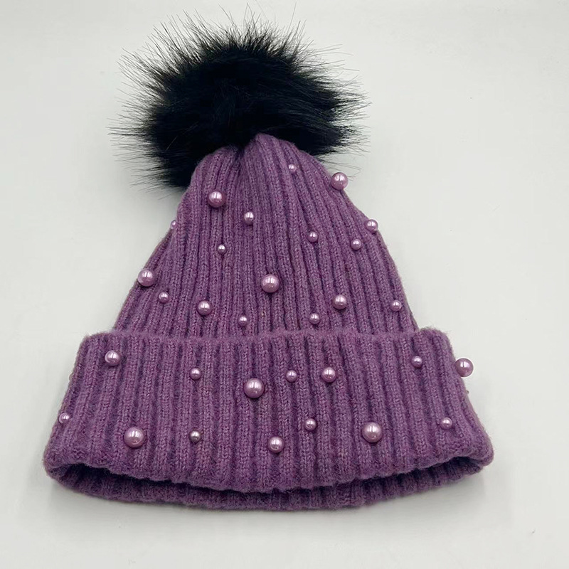 Women's Sweet Simple Style Solid Color Pearl Eaveless Wool Cap display picture 2