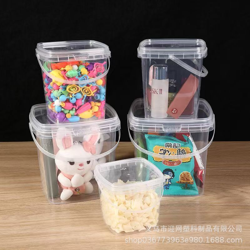 Square transparent packaging bucket with lid