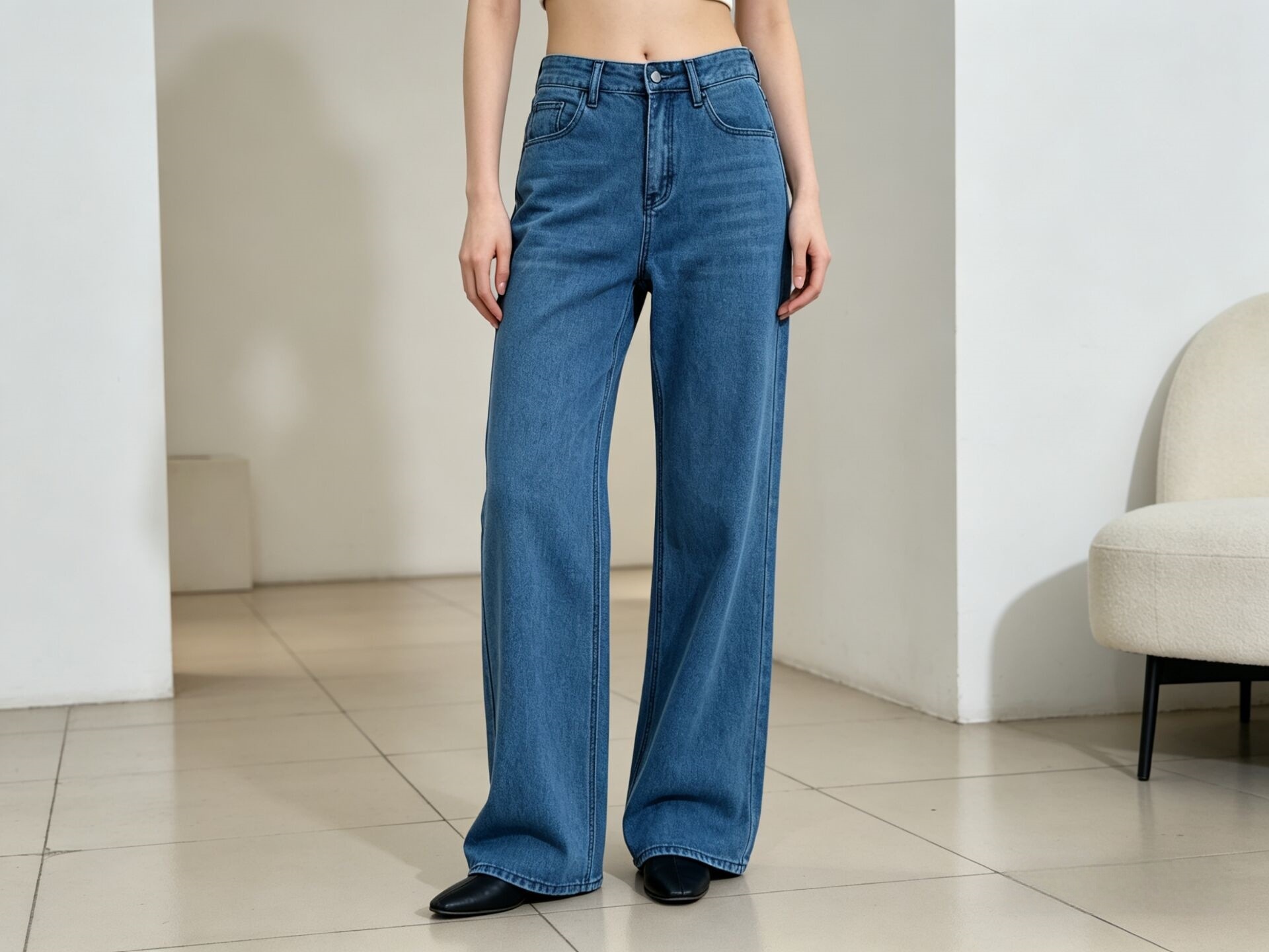 Jeans de Pierna Ancha para Mujer de Mezclilla de Algodón, Cintura Alta y Corte Recto para Uso Casual image 6