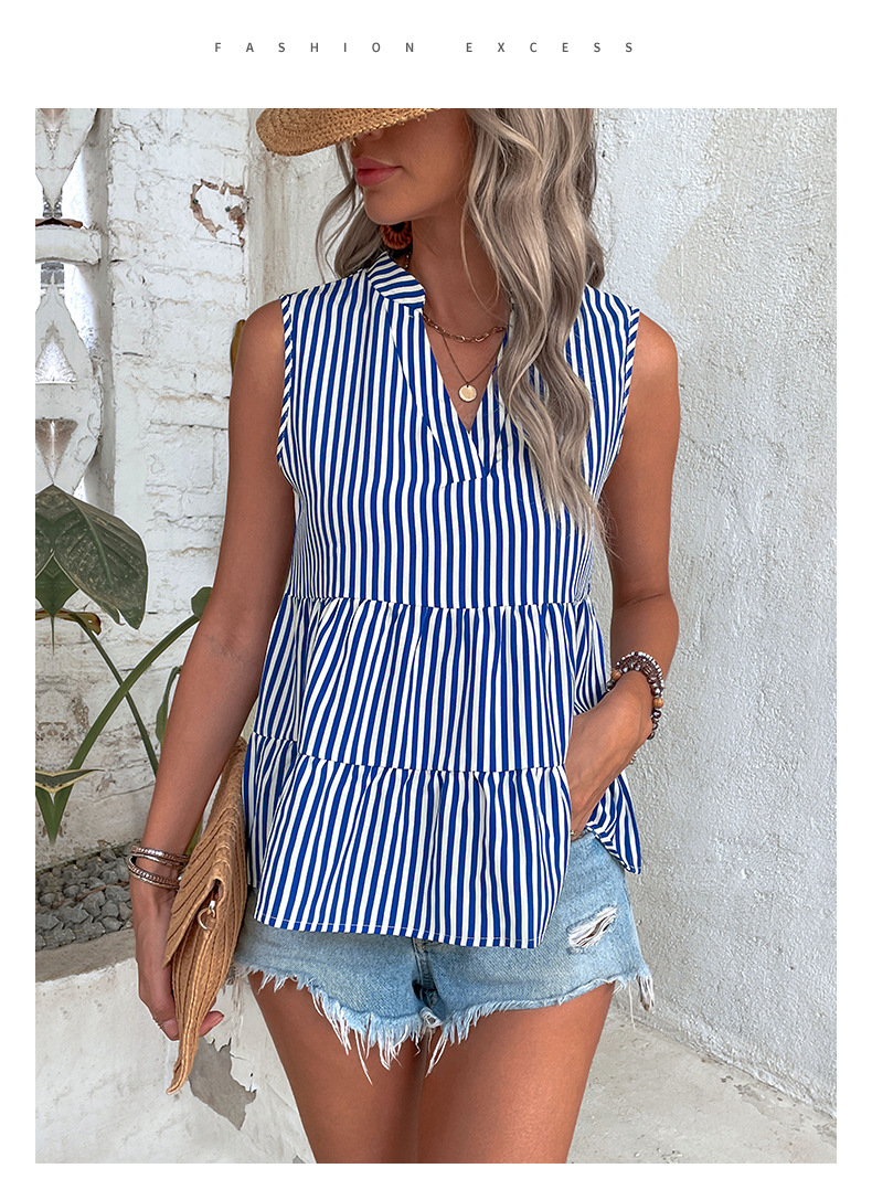 Camicie senza maniche con scollo a V a righe verticali_voghion.com