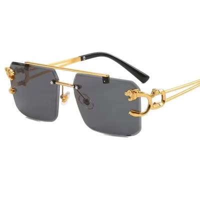 Trendy Rimless Cut-edge Sunglasses Leopard Head Women's Outdoor Travel Sunglasses Fashionable Wear Wind Glasses for Men