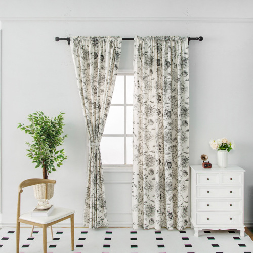 French floral curtain cloth, rural pastoral small fresh curtains, flower and bird cotton and linen living room balcony curtains finished products wholesale