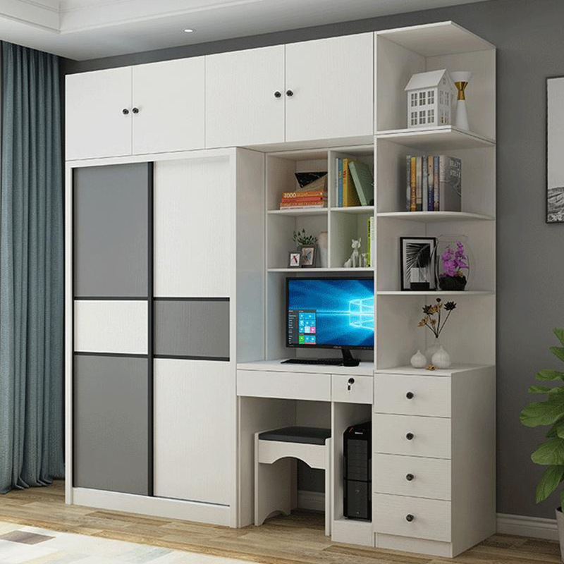 Modern Minimalist Integrated Computer Desk and Wardrobe with Sliding Doors for Home Bedroom Use, Combined Desk and Cabinet