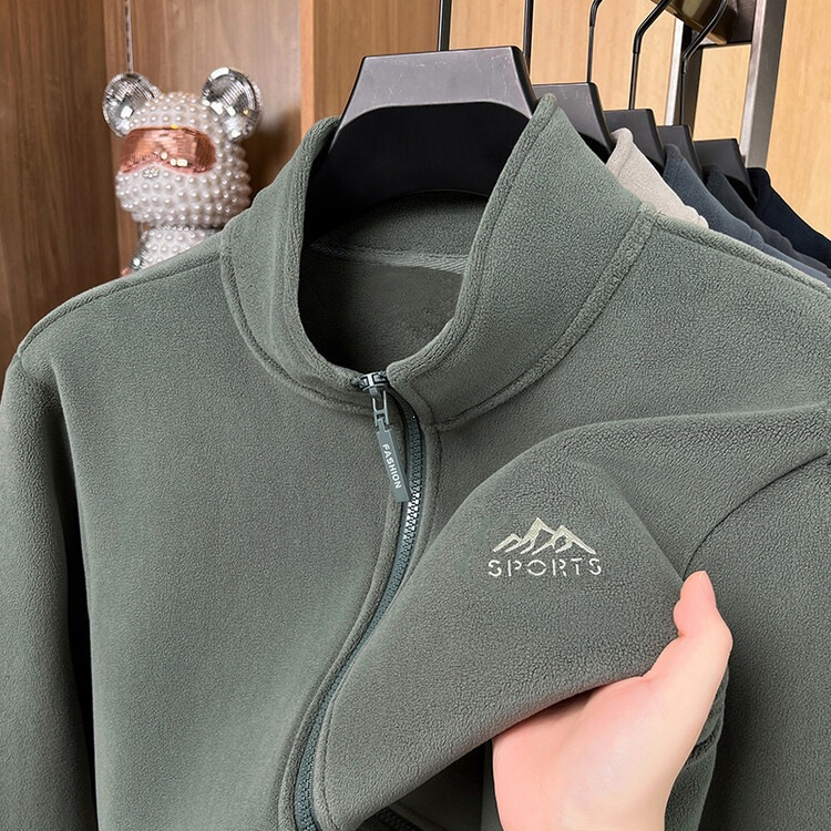 Men's fleece-lined stand-up collar cardigan, autumn and winter zippered, thickened, warm fleece jacket, spring and autumn sweatshirt