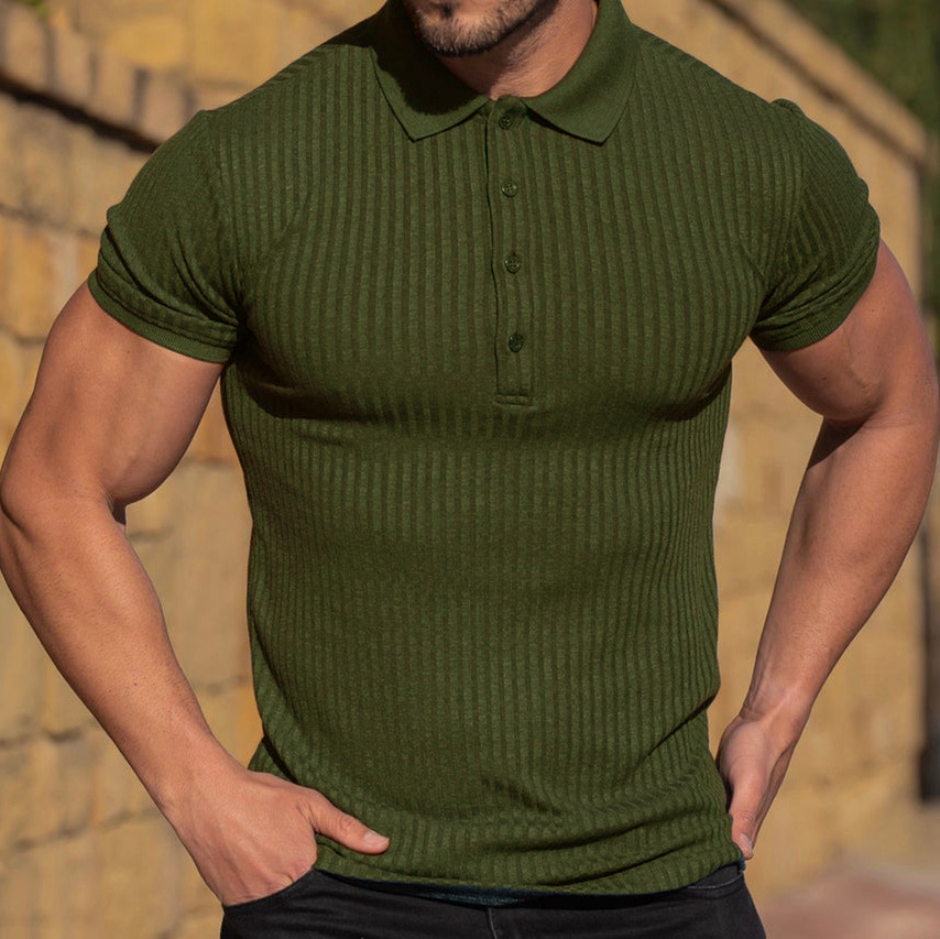 Comercio exterior transfronterizo europeo-americano wish hombre deportivo de verano acondicionamiento ocio elástico vertical camisa polo de manga corta para hombre
