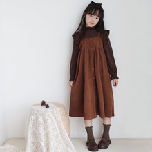 女童冬款焦糖美拉德套装2025高领长袖打底衫背带灯心绒长裙小童