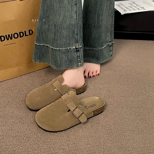 Birkenstock shoes for women 2024 spring new style thick bottom soft bottom Birkenstock toe half slipper one-step lazy single shoes 