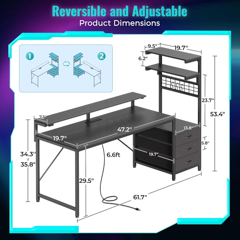 Cross-Border Direct Supply Corner Table, Office Desk with Storage Bag, L-Shaped Gaming Table with Led Lights and Power Outlets, Reversible Cross-Border Direct Supply Corner Table, Office Desk with Storage Bag, L-Shaped Gaming Table with Led Lights and Power Outlets, Reversible