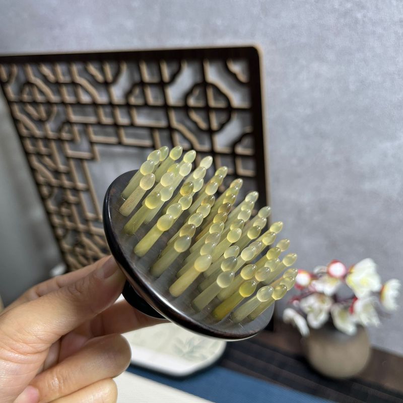 緑檀櫛 羊角指環マッサージ櫛 羊角櫛 紫檀マッサージ頭部経絡櫛 61歯櫛|undefined