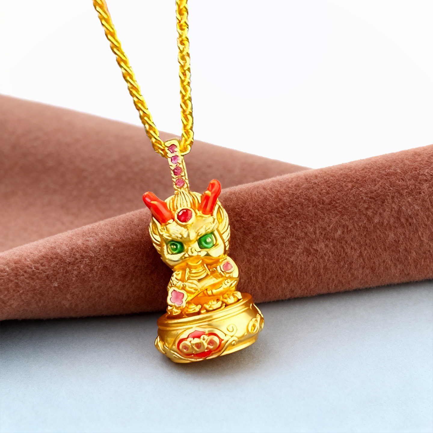 小红书同款沙金珐琅彩小麒麟项链女高级感复古瑞麟毛衣链直播货源